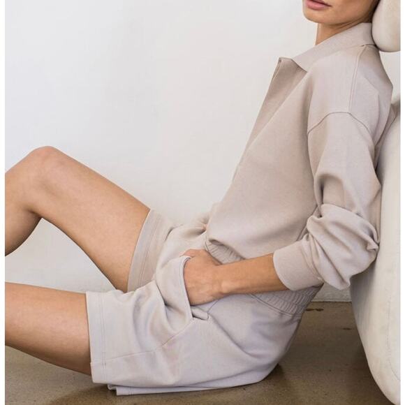 AYR The TV Short Pima Cotton Fleece High Rise Lounge Pull On Sweat Shorts Shroom - Picture 8 of 8